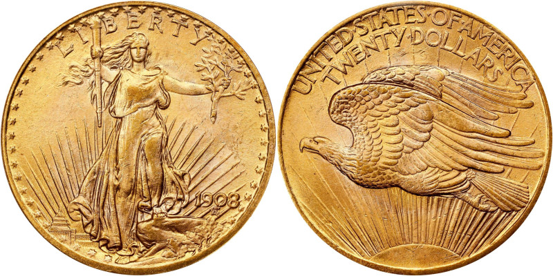 1908 Saint-Gaudens Double Eagle. No Motto. MS-63 (PCGS). OGH Generation 3.0.
PC...