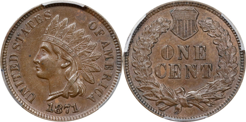 1871 Indian Cent. AU-58 (PCGS).
PCGS# 2100. NGC ID: 227V.