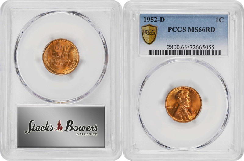 Lot of (5) 1952-D Lincoln Cents. MS-66 RD (PCGS).
PCGS# 2800. NGC ID: 22F7.