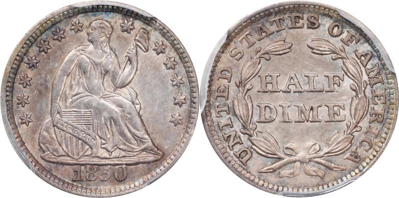 1850 Liberty Seated Half Dime. AU Details--Cleaning (PCGS).
PCGS# 4345. NGC ID:...