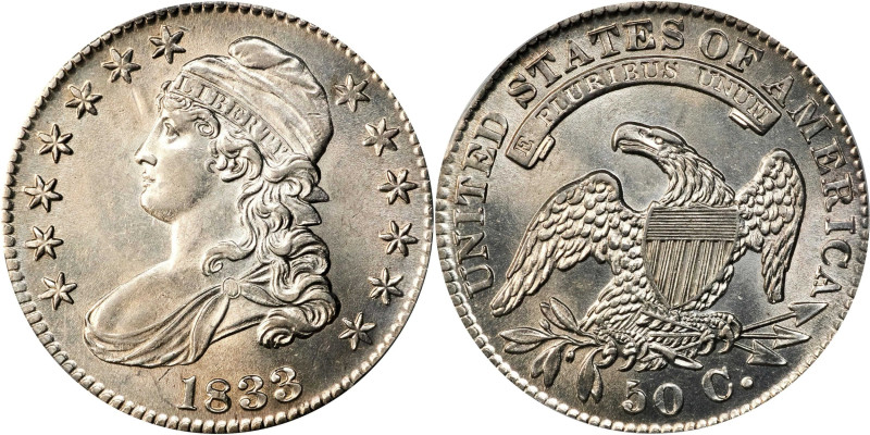 1833 Capped Bust Half Dollar. O-113. Rarity-3. AU-55 (PCGS).
Die State 113.1.
...