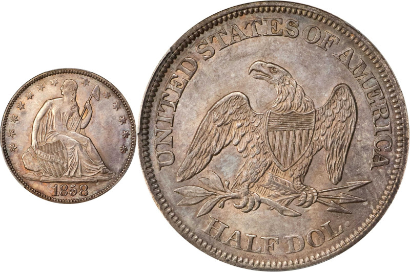 1858 Liberty Seated Half Dollar. WB-47. Rarity-4. Type II Reverse. MS-62 (PCGS)....