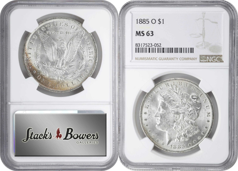 Lot of (5) 1885-O Morgan Silver Dollars. MS-63 (NGC).
PCGS# 7162. NGC ID: 254T.