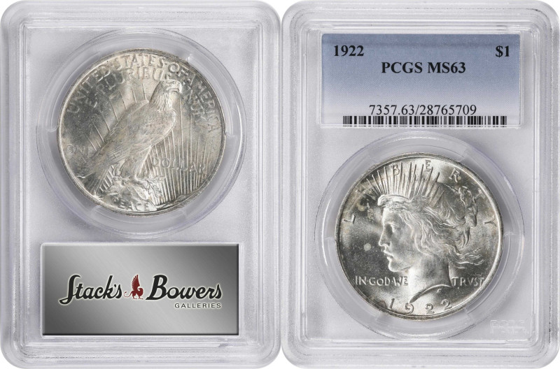 Lot of (6) 1922 Peace Silver Dollars. MS-63 (PCGS).
PCGS# 7357. NGC ID: 257C.