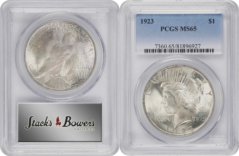 Lot of (3) 1923 Peace Silver Dollars. MS-65 (PCGS).
PCGS# 7360. NGC ID: 257F.