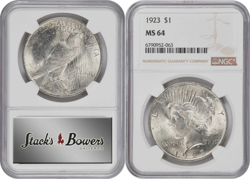 Lot of (9) 1923 Peace Silver Dollars. MS-64 (NGC).
PCGS# 7360. NGC ID: 257F.