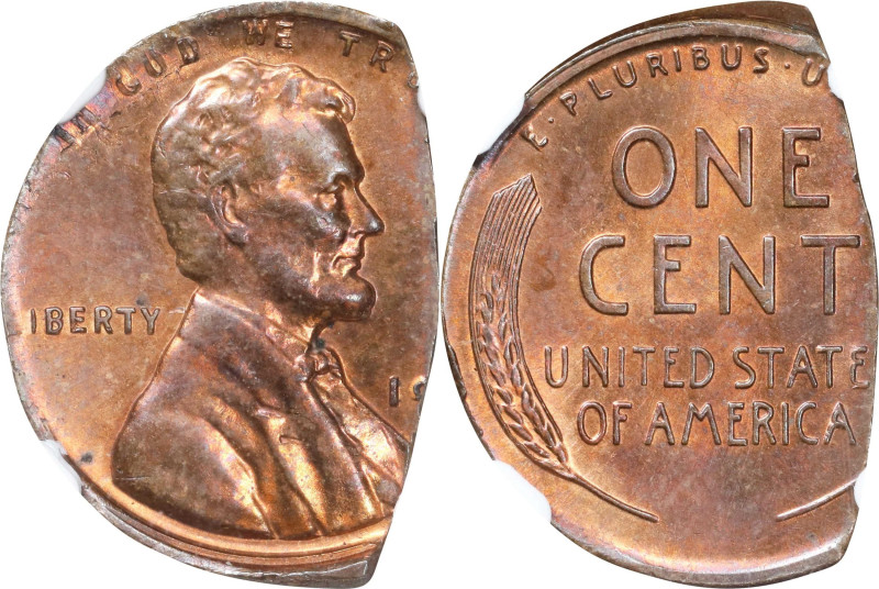 Undated Lincoln Cent. Wheat Ears Reverse. 35% Ragged Clip. MS-64 RB (NGC).
2 gr...