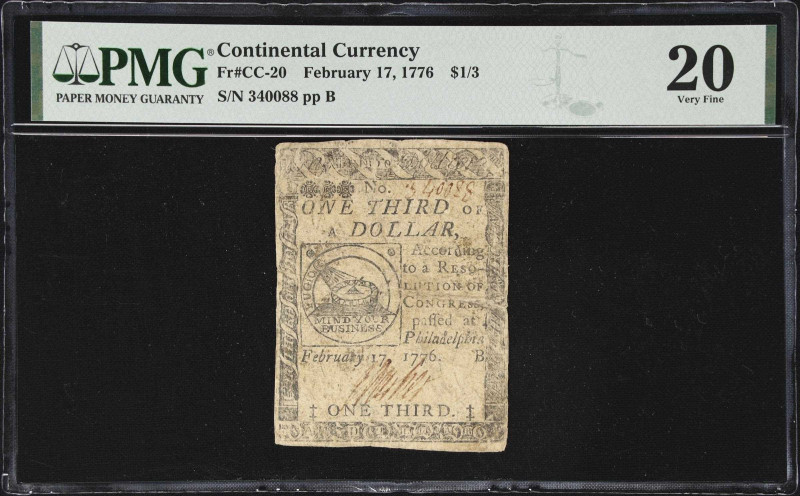 CC-20. Continental Currency. February 17, 1776. $1/3. PMG Very Fine 20.
No. 340...