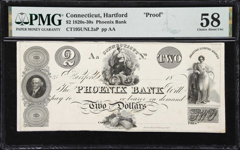 Hartford, Connecticut. Phoenix Bank. 1820s - 30s $2. PMG Choice About Uncirculat...