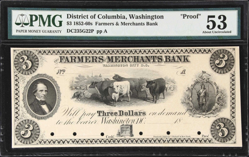 Washington, District of Columbia. Farmers & Merchants Bank. 18xx $3. PMG About U...