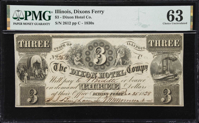 Dixons Ferry, Illinois. Dixon Hotel Company. 1830's $3. PMG Choice Uncirculated ...