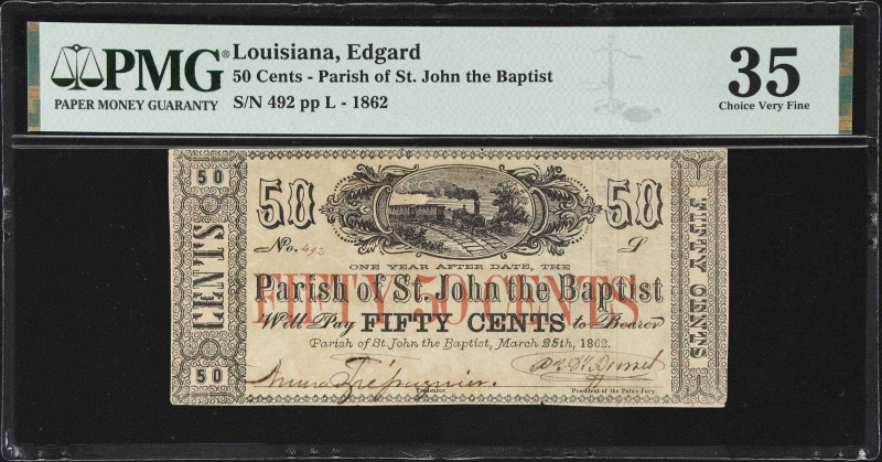 Edgard, Louisiana. Parish of St. John the Baptist. 1862 50 Cents. PMG Choice Ver...