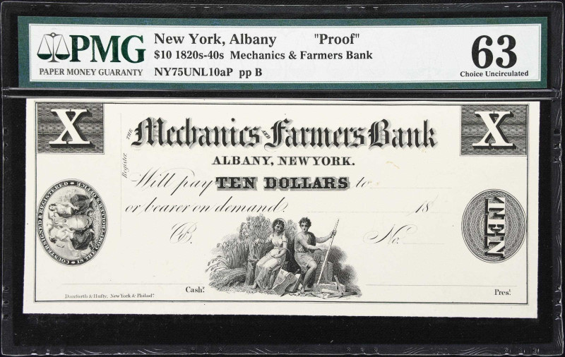 Albany, New York. Mechanics & Farmers Bank. 1820s - 40s $10. PMG Choice Uncircul...