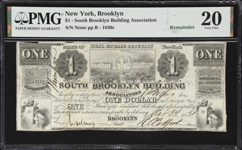 Brooklyn, New York. South Brooklyn Building Association. 1837 $1. PMG Very Fine ...