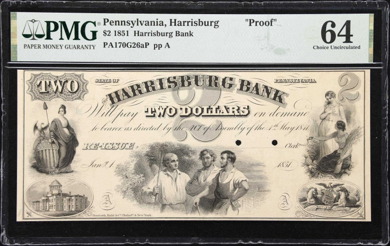 Harrisburg, Pennsylvania. Harrisburg Bank. 1851 $2. PMG Choice Uncirculated 64. ...