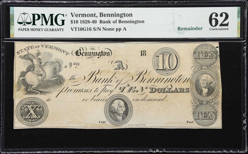 Lot of (2) Vermont Obsoletes. 1828 - 40 $1 & $10. Very Fine 20 to Uncirculated 6...