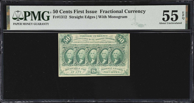 Fr. 1312. 50 Cents. First Issue. PMG About Uncirculated 55 EPQ.
A lightly handl...