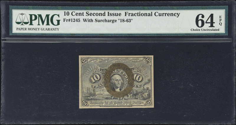 Fr. 1245. 10 Cents. Second Issue. PMG Choice Uncirculated 64 EPQ.
With Surcharg...