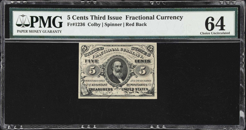 Fr. 1236. 5 Cents. Third Issue. PMG Choice Uncirculated 64.
Red Back. A Choice ...