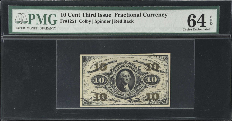 Fr. 1251. 10 Cents. Third Issue. PMG Choice Uncirculated 64 EPQ.
A fine example...