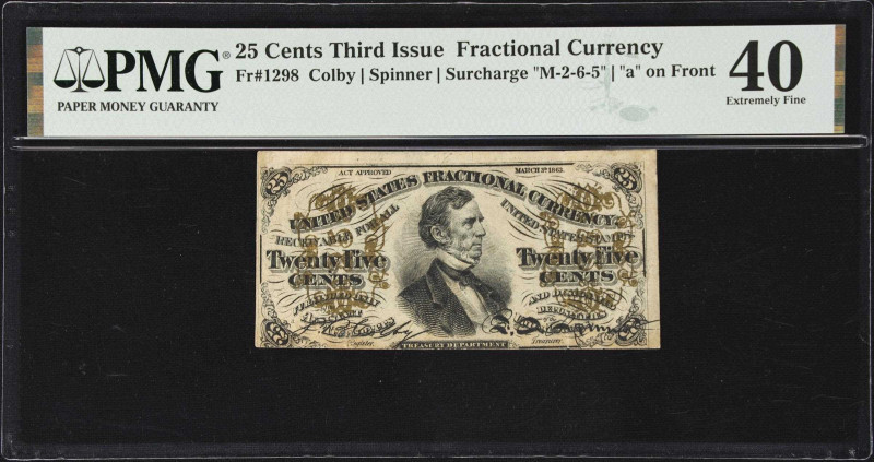 Fr. 1298. 25 Cents. Third Issue. PMG Extremely Fine 40.
Surcharge "M-2-6-5." "a...