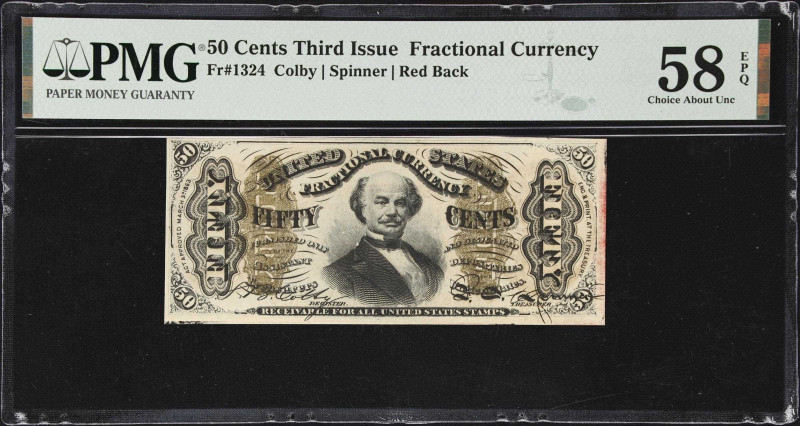 Fr. 1324. 50 Cents. Third Issue. PMG Choice About Uncirculated 58 EPQ.
Red Back...