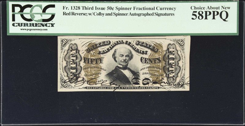 Fr. 1328. 50 Cents. Third Issue. PCGS Currency Choice About New 58 PPQ.
Red Bac...