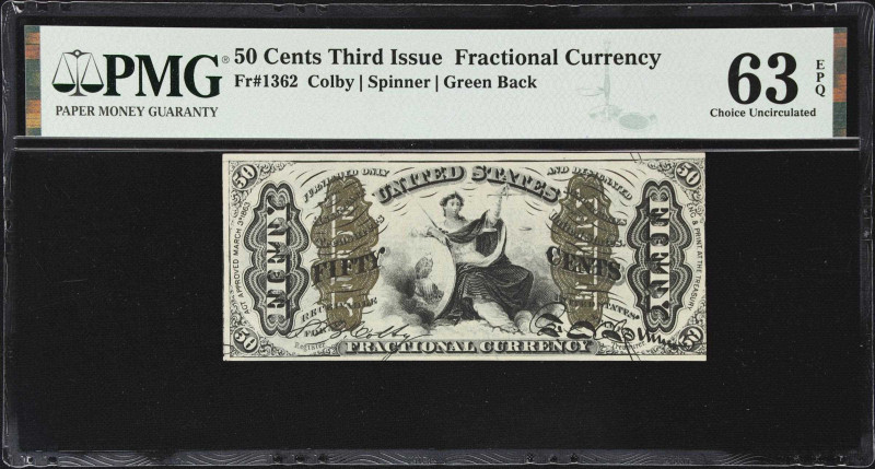 Fr. 1362. 50 Cents. Third Issue. PMG Choice Uncirculated 63 EPQ.
A Choice Uncir...