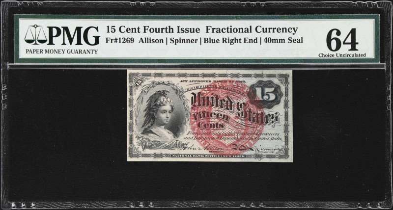 Fr. 1269. 15 Cents. Fourth Issue. PMG Choice Uncirculated 64.
A Choice Uncircul...