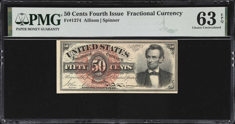 Fr. 1374. 50 Cents. Fourth Issue. PMG Choice Uncirculated 63 EPQ.
A superb exam...