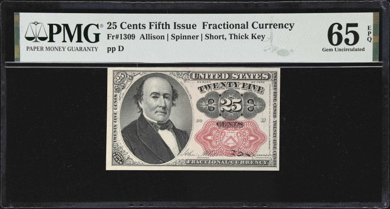 Fr. 1309. 25 Cents. Fifth Issue. PMG Gem Uncirculated 65 EPQ.
A great example o...