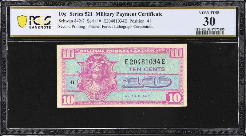 Lot of (3) Military Payment Certificates. Series 521. 10, 50 Cents & $1. PCGS Ba...