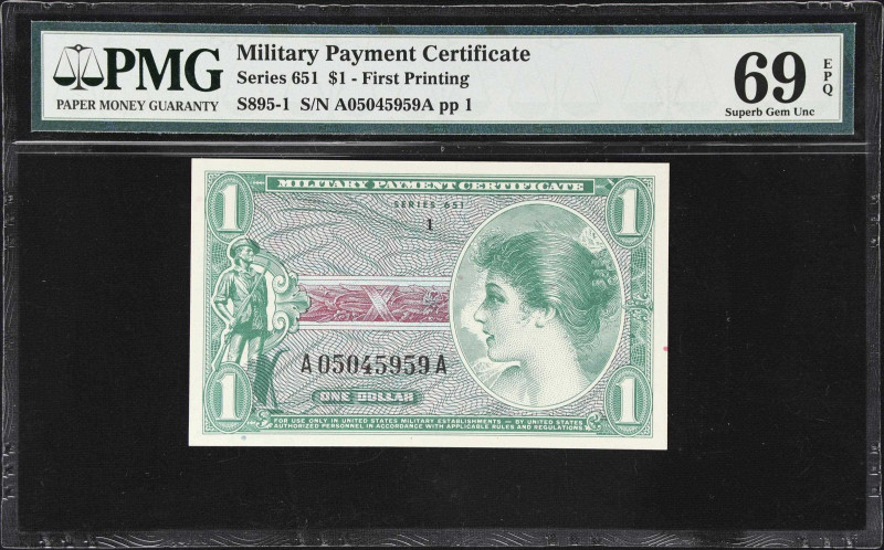 Military Payment Certificate. Series 651. $1. PMG Superb Gem Uncirculated 69 EPQ...