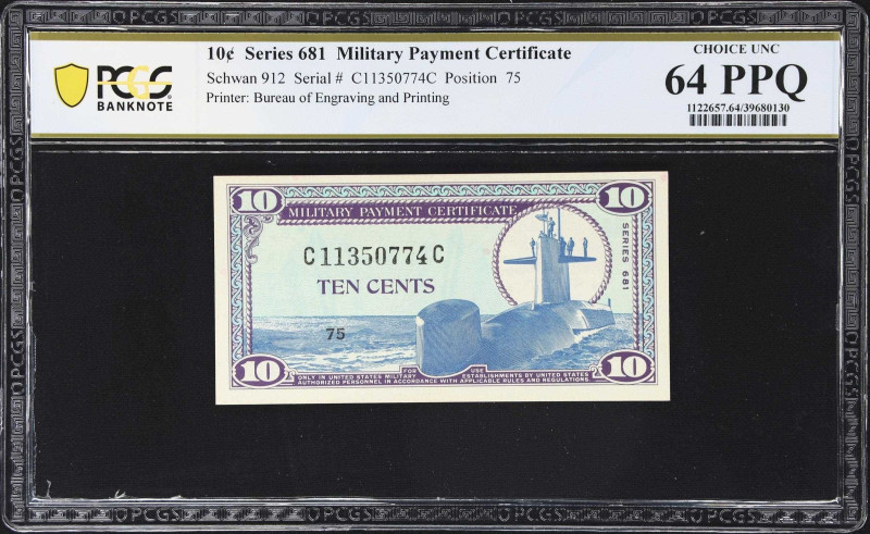 Lot of (4) Military Payment Certificates. Series 681. 10 & 25 Cents. PCGS Bankno...