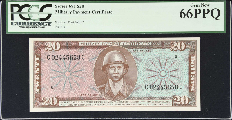 Military Payment Certificate. Series 681. $20. PCGS Currency Gem New 66 PPQ.
S9...