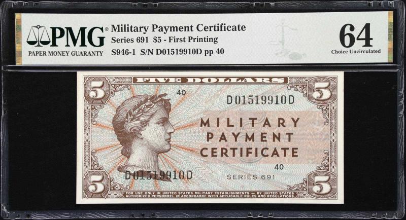 Military Payment Certificate. Series 691. $5. PMG Choice Uncirculated 64. First ...