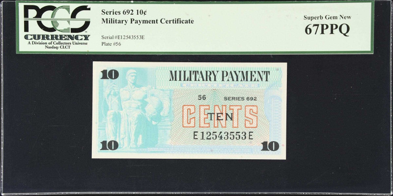 Lot of (2) Military Payment Certificates. Series 692. 10 & 25 Cents. PCGS Curren...