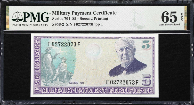 Military Payment Certificate. Series 701. $5. PMG Gem Uncirculated 65 EPQ. Secon...