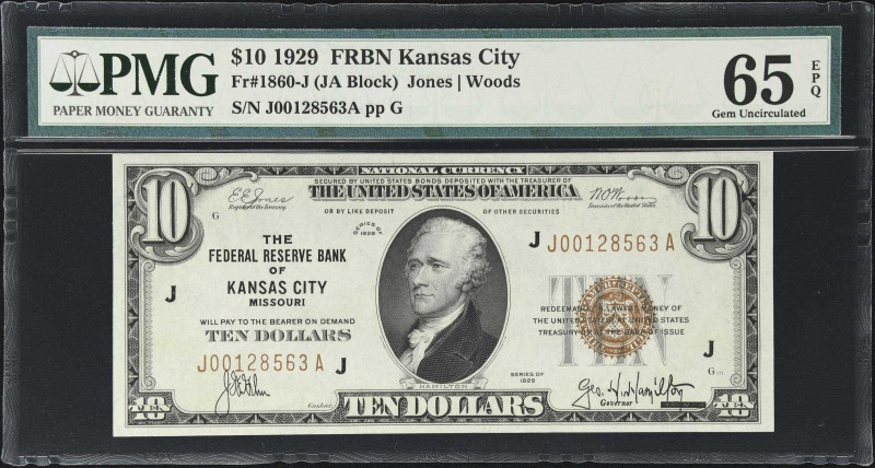 Fr. 1860-J. 1929 $10 Federal Reserve Bank Note. Kansas City. PMG Gem Uncirculate...