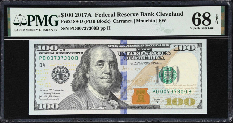 Fr. 2189-D. 2017A $100 Federal Reserve Note. Cleveland. PMG Superb Gem Uncircula...