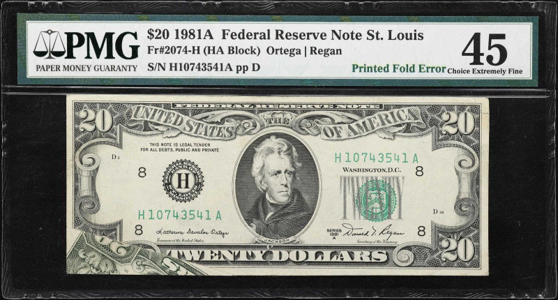 Fr. 2074-H. 1981A $20 Federal Reserve Note. St. Louis. PMG Choice Extremely Fine...