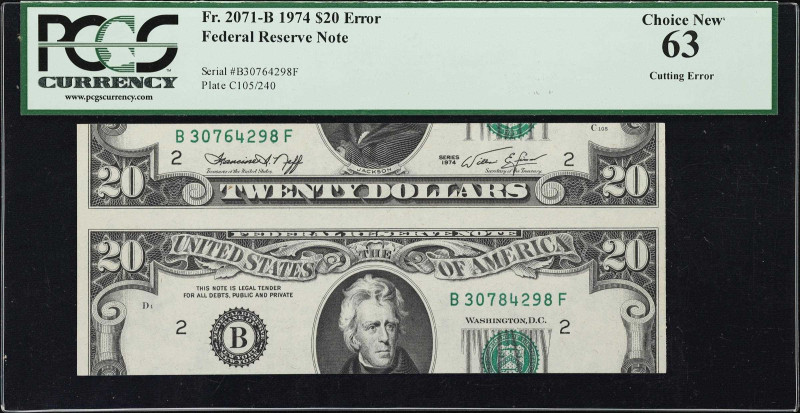 Fr. 2071-B. 1974 $20 Federal Reserve Note. New York. PCGS Currency 63. Cutting E...