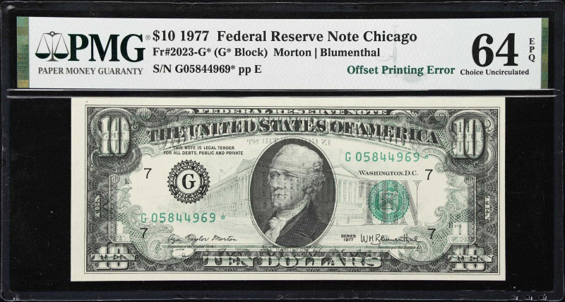 Fr. 2023-G*. 1977 $10 Federal Reserve Star Note. Chicago. PMG Choice Uncirculate...