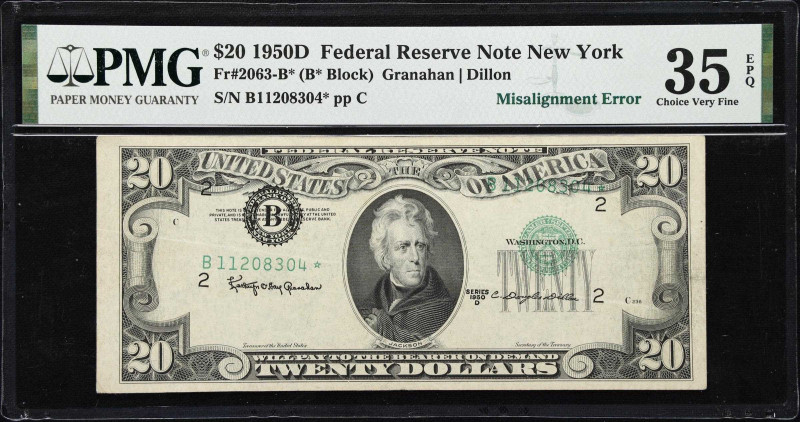 Fr. 2063-B*. 1950D $20 Federal Reserve Star Note. New York. PMG Choice Very Fine...