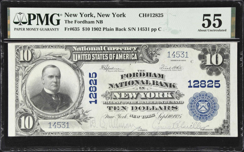 New York, New York. 1902 Plain Back $10 Fr. 635. The Fordham NB. Charter #12825....