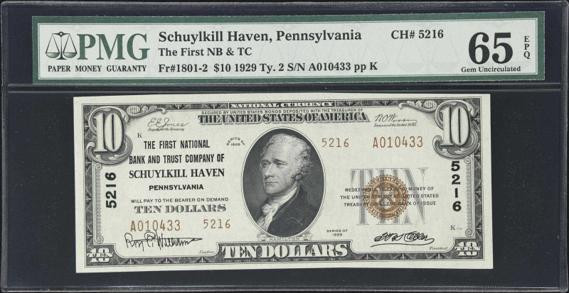 Schuylkill Haven, Pennsylvania. $10 1929 Ty. 2. Fr. 1801-2. The First NB & TC. C...