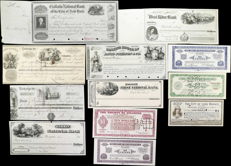 Lot of (13) Mixed Certificates of Deposit, Checks, & Assorted Ephemera. 1800s - ...