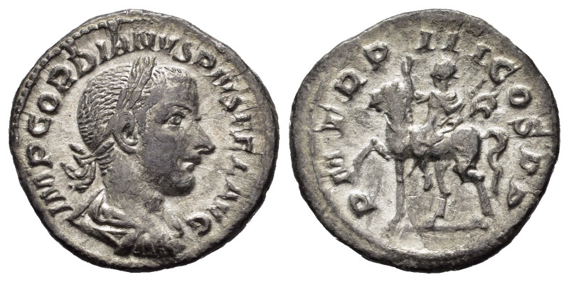 GORDIANO III (238-244) Denario. D/ Busto laur. a ds. R/ Gordiano a cavallo verso...