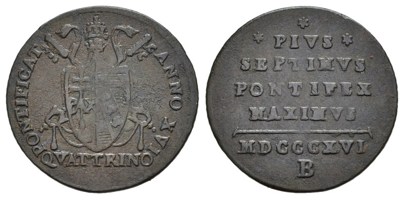 STATO PONTIFICIO. Bologna. Pio VII (1800-1823). Quattrino 1816, anno XVI. AE (g ...