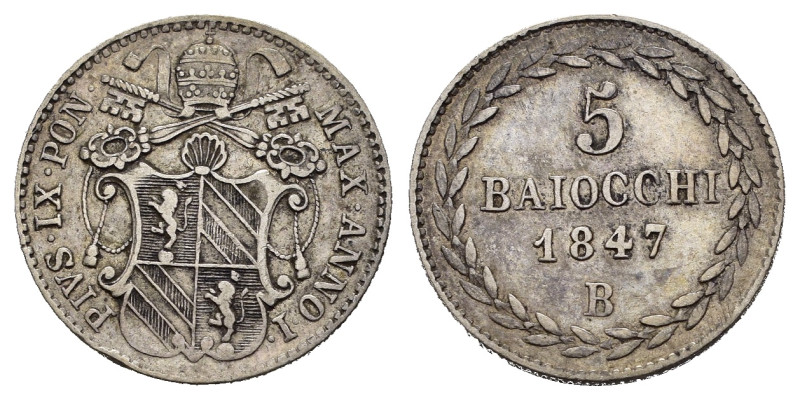 STATO PONTIFICIO. Bologna. Pio IX (1846-1870). 5 Baiocchi - Grosso 1847, anno I....